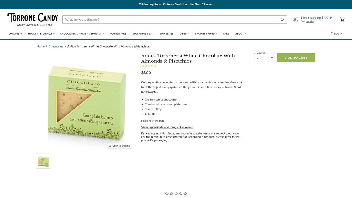 7 Irresistible Italian Chocolate Treats to Try in 2026 - Antica Torroneria White Chocolate with Almonds & Pistachios