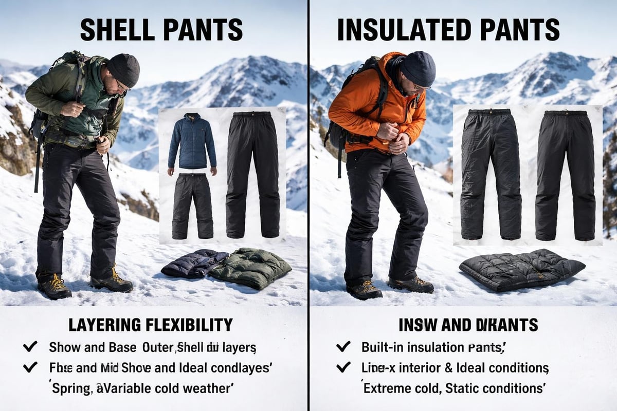 Shell versus insulated hiking snow pants comparison