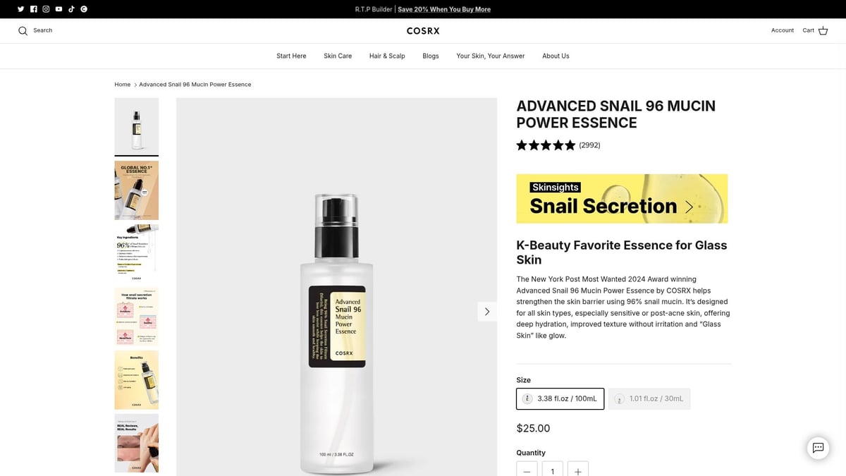 9 Must-Try Korean Beauty Products NZ for Glowing Skin 2026 - COSRX Advanced Snail 96 Mucin Power Essence