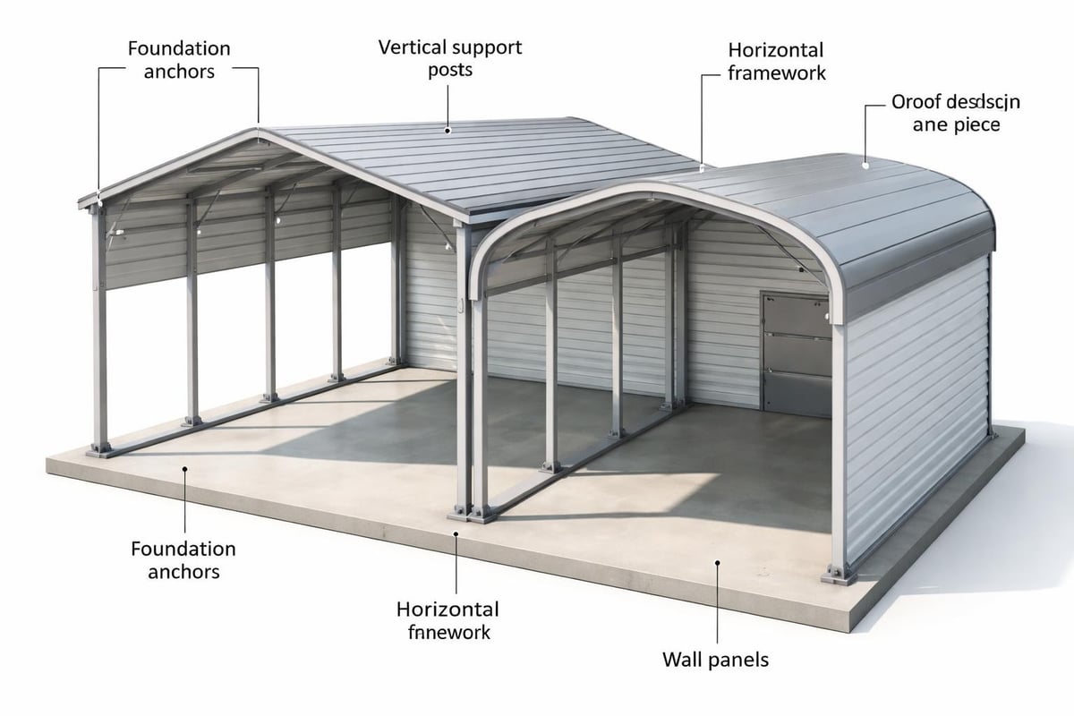 Enclosed metal carport structural components