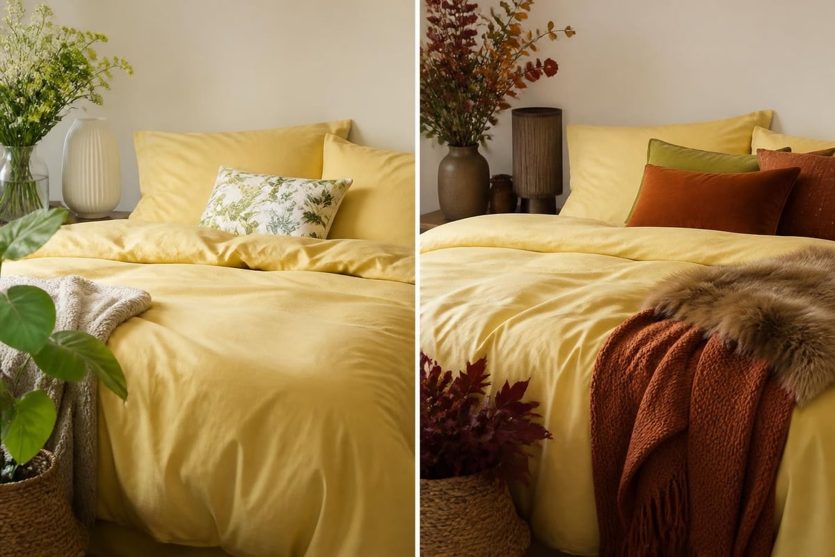 Seasonal yellow bedding styling