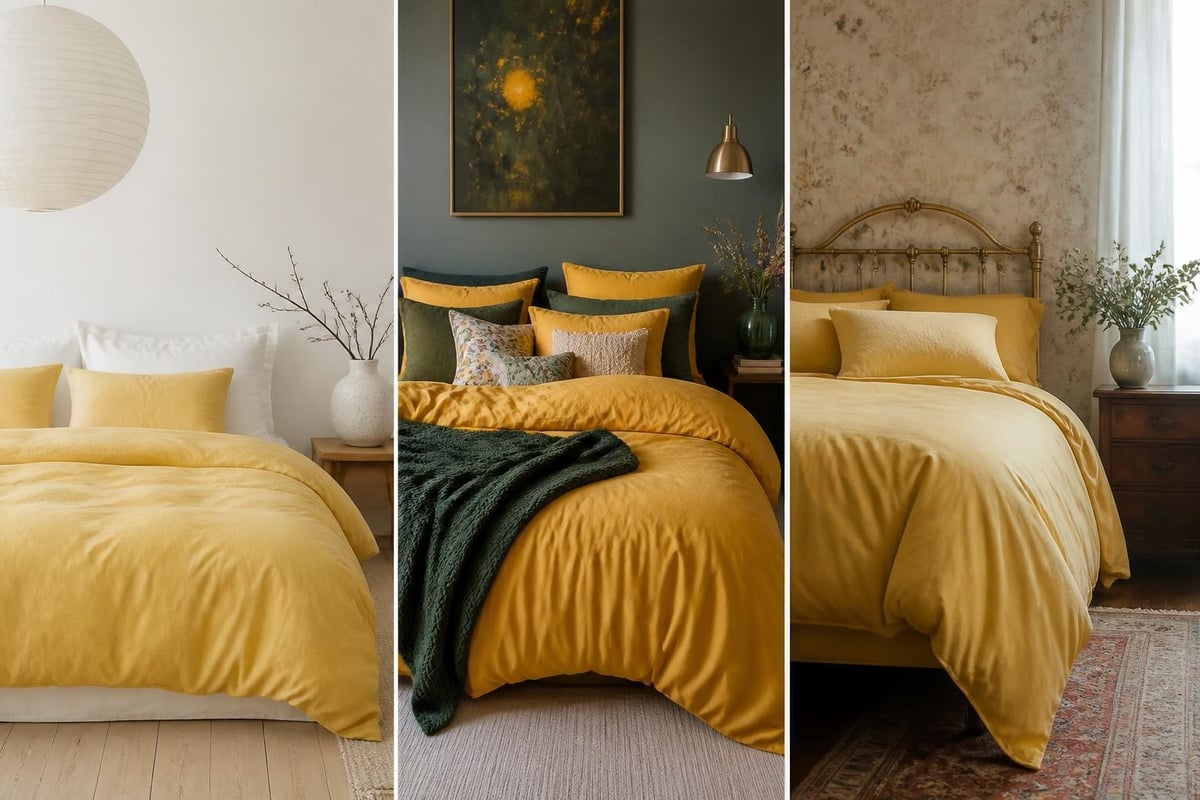 Yellow bedding in different design styles