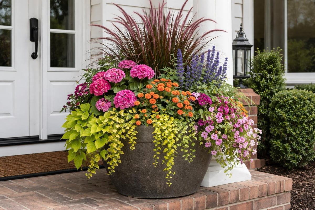 Porch container garden arrangement