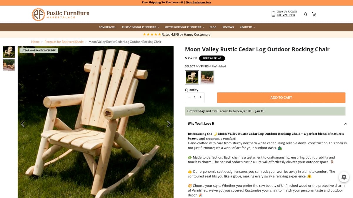 7 Best Rustic Outdoor Rocking Chair Picks for Relaxing Outdoors 2026 - Moon Valley Rustic Cedar Log Outdoor Rocking Chair