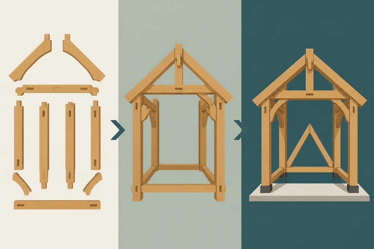 Timber porch assembly stages
