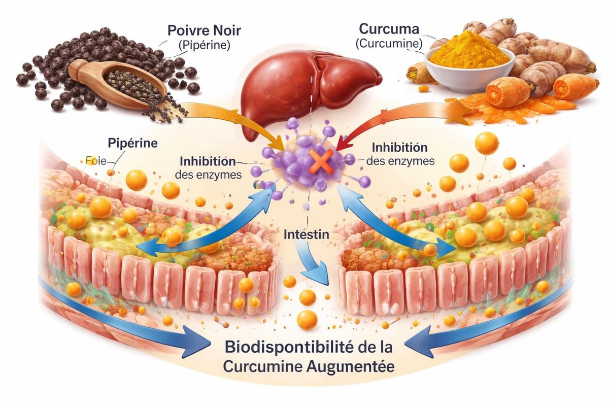 Mécanisme d'absorption curcumine pipérine