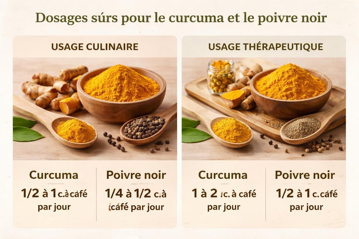 Dosage sécuritaire curcuma poivre