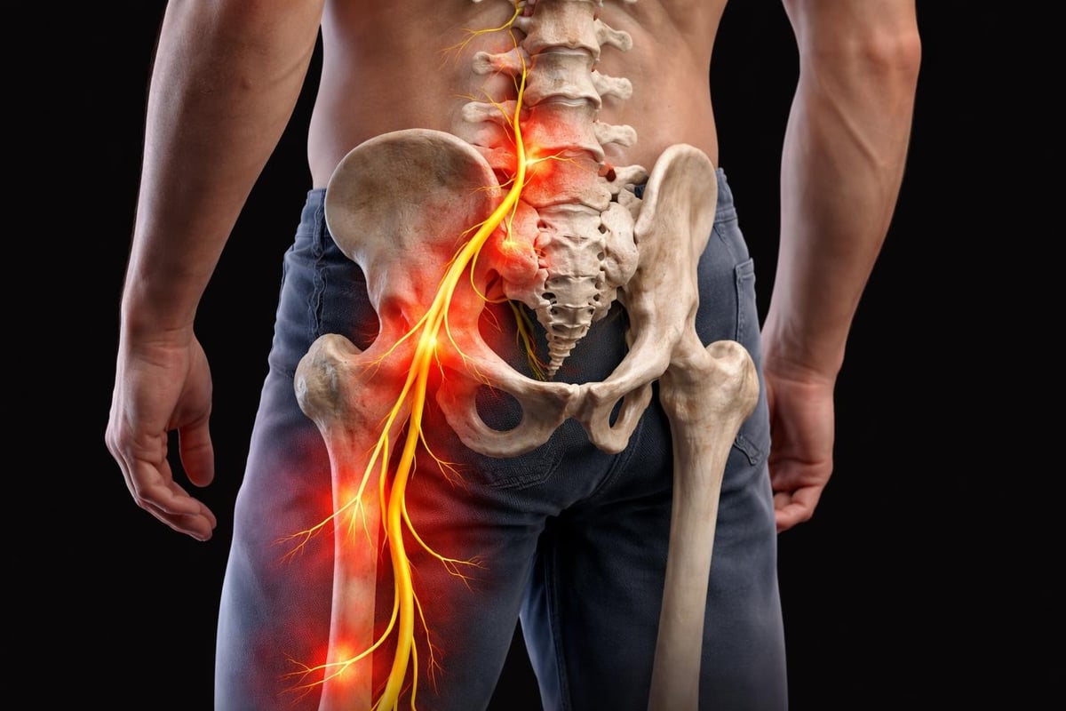 Sciatic nerve pathway and compression points