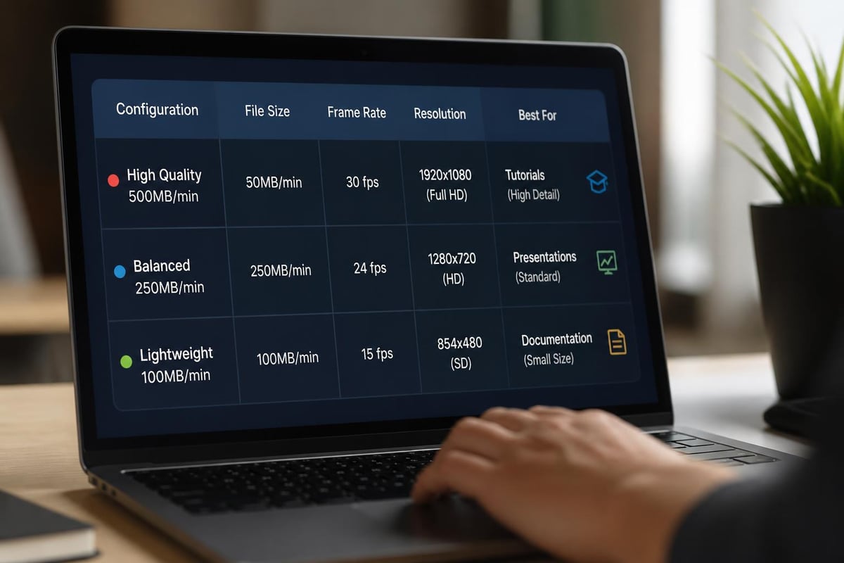Screen recording quality settings