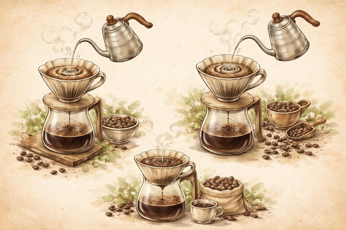Pourover coffee brewing steps
