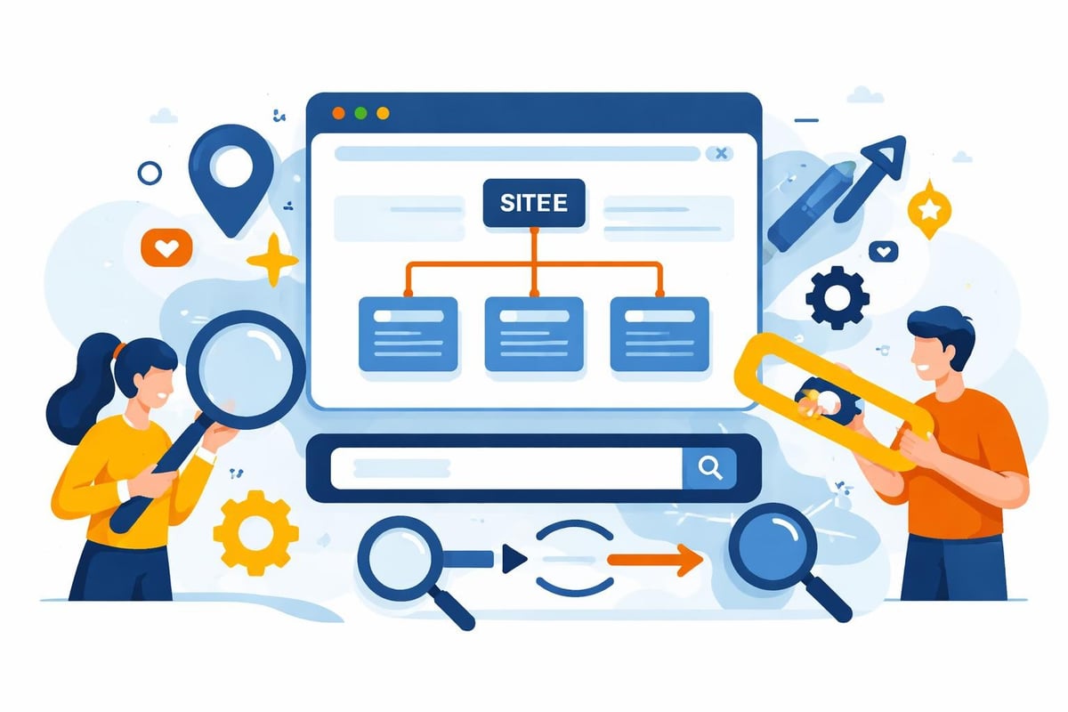 Website architecture connecting design elements to SEO factors