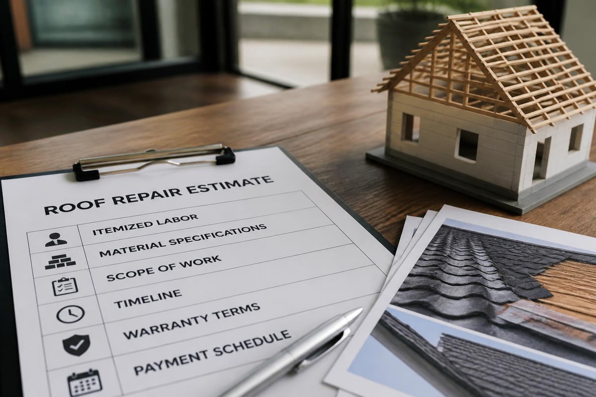Components of a detailed roof repair estimate