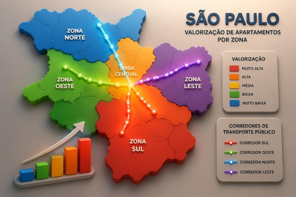 Mapa de valorização imobiliária em São Paulo