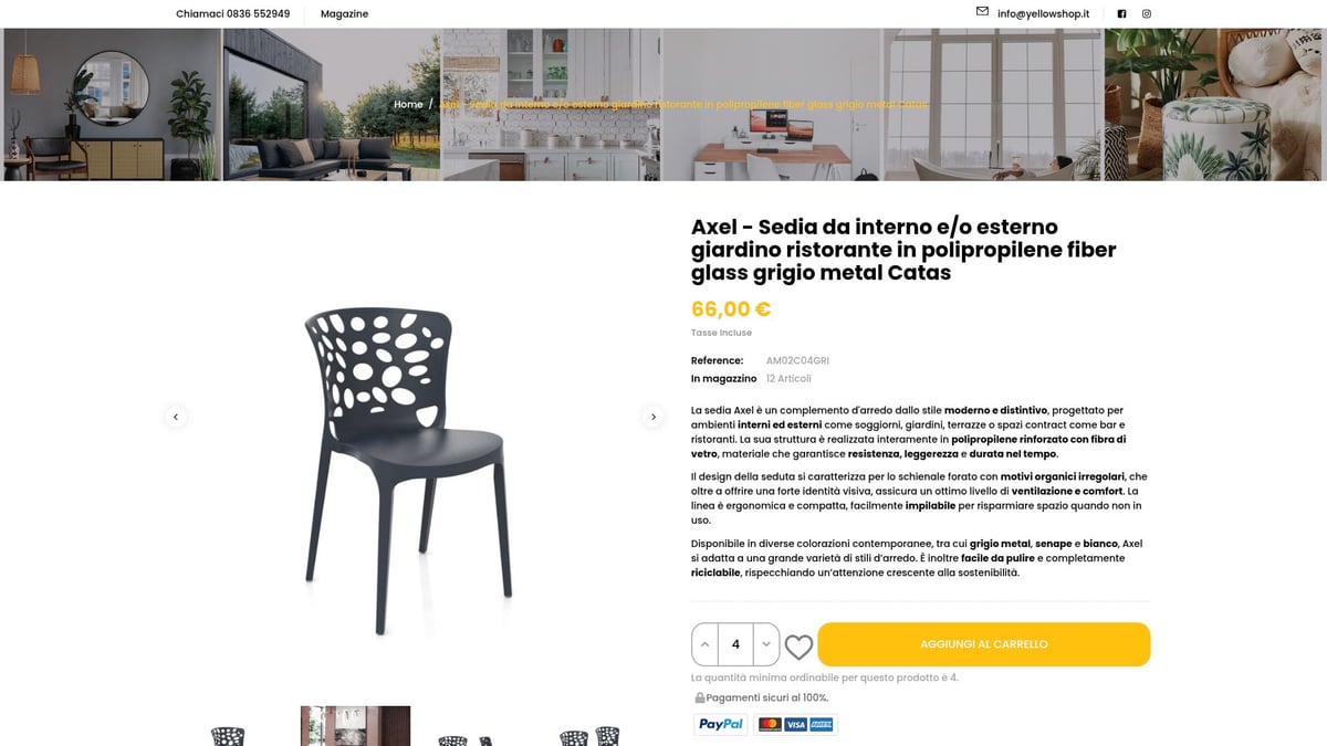 7 Idee Innovative di Sedie per Casa da Provare nel 2026 - 1. Axel Sedia da Interno/Esterno in Polipropilene Fiber Glass - Yellowshop
