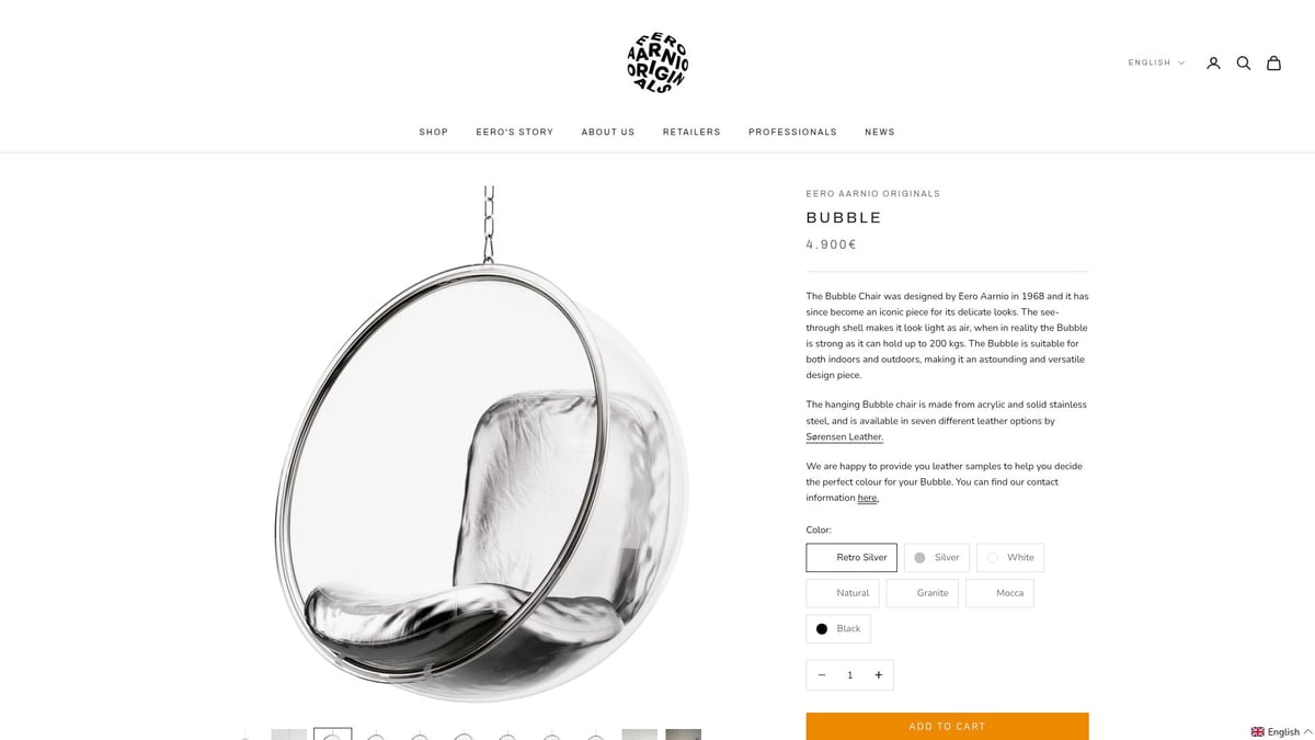 7 Idee Innovative di Sedie per Casa da Provare nel 2026 - 6. Sedia Sospesa da Interno Bubble Chair - Eero Aarnio Originals