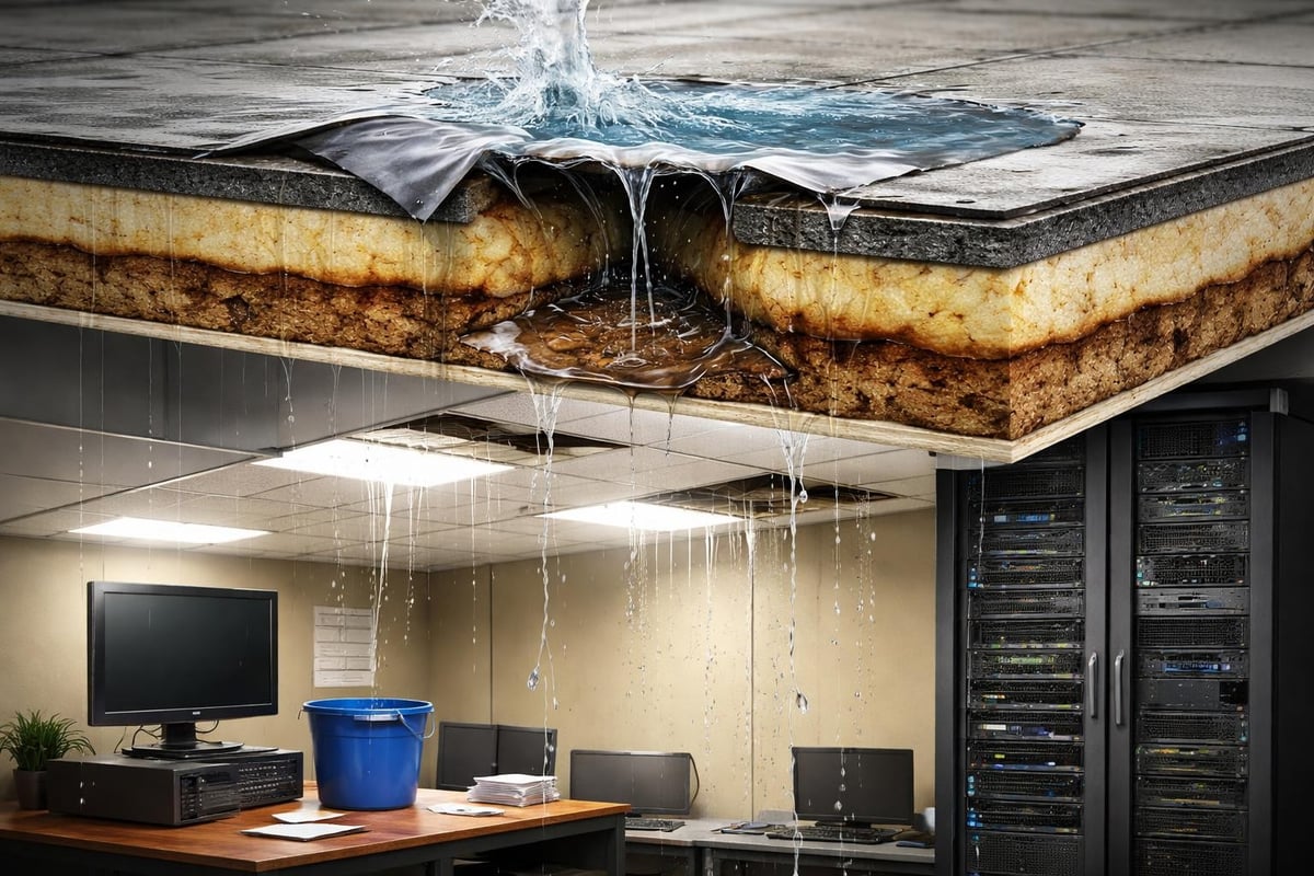 Commercial roof leak damage progression