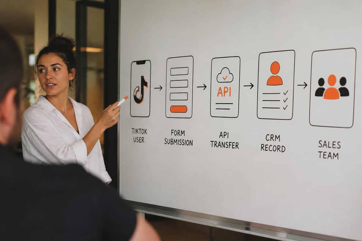 TikTok Lead Forms for B2B Customer Acquisition TikTok lead form data flow from user submission to CRM