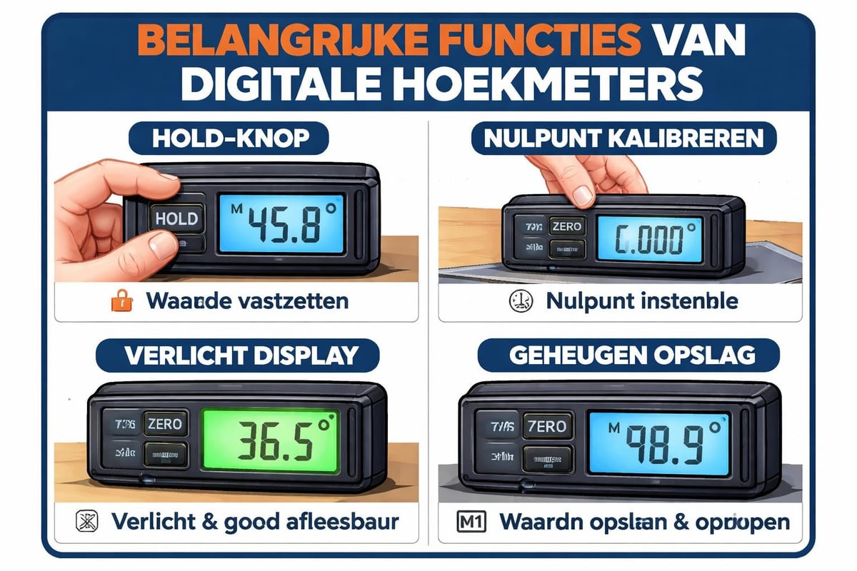 Digitale hoekmeter functies