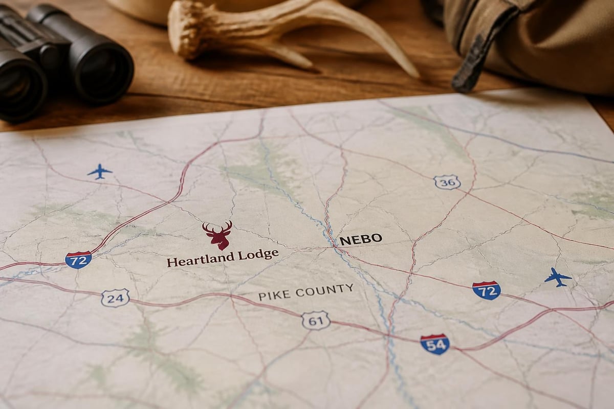 Location map showing Heartland Lodge in Pike County Illinois