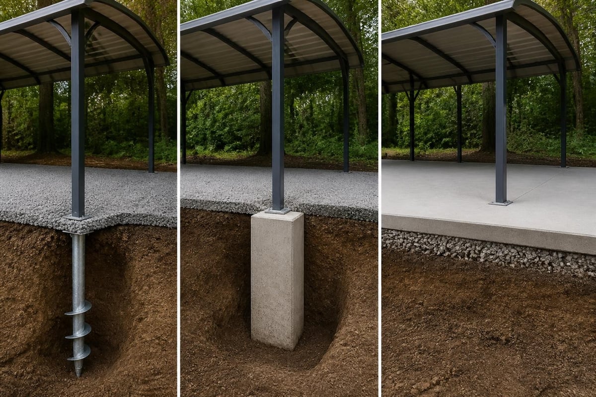Foundation types for metal carports