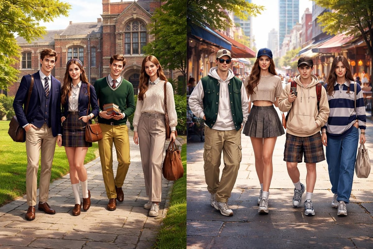 Modern preppy streetwear styling