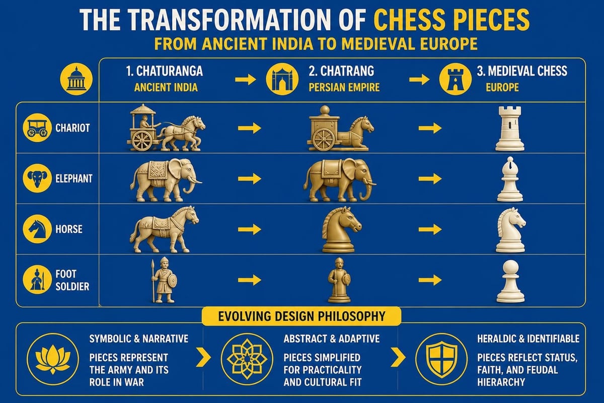 Evolution of chess piece designs across cultures