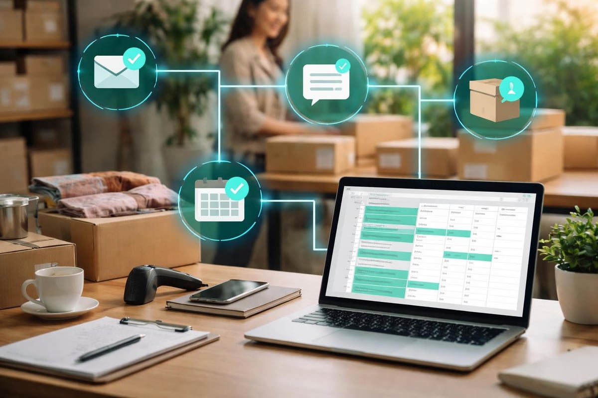 Small business owner reviewing automated tasks