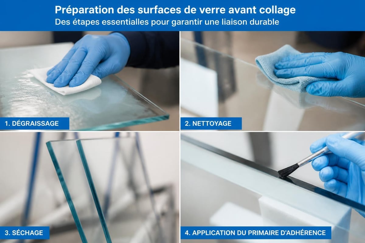 Préparation surface verre collage