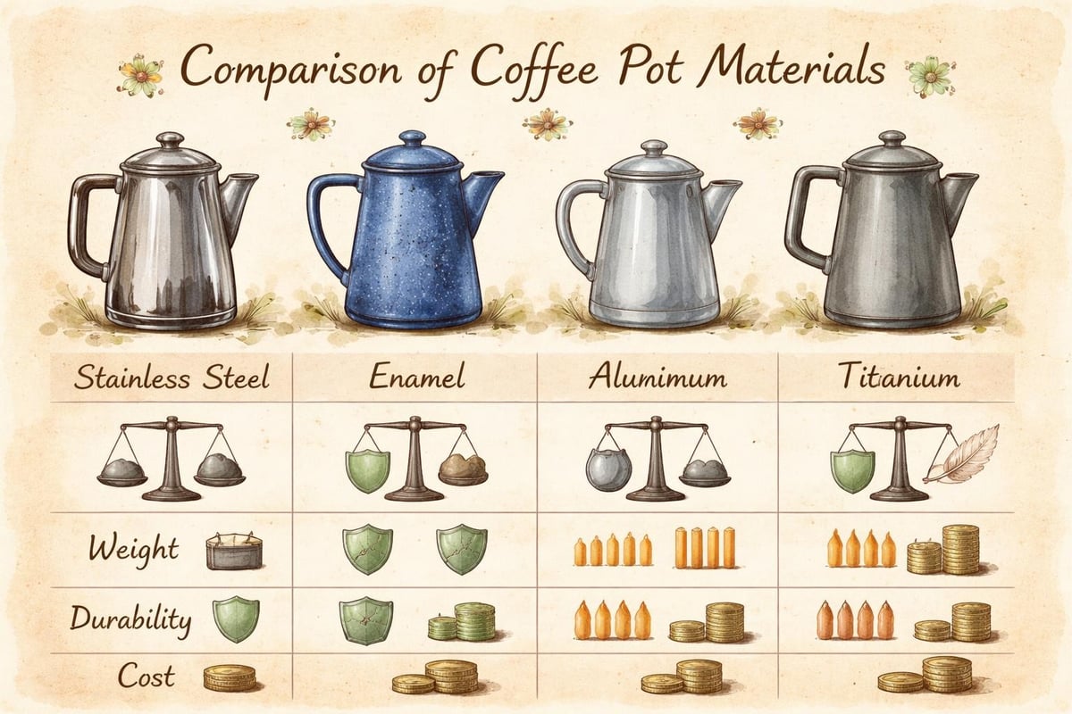 Material comparison for camping coffee pots