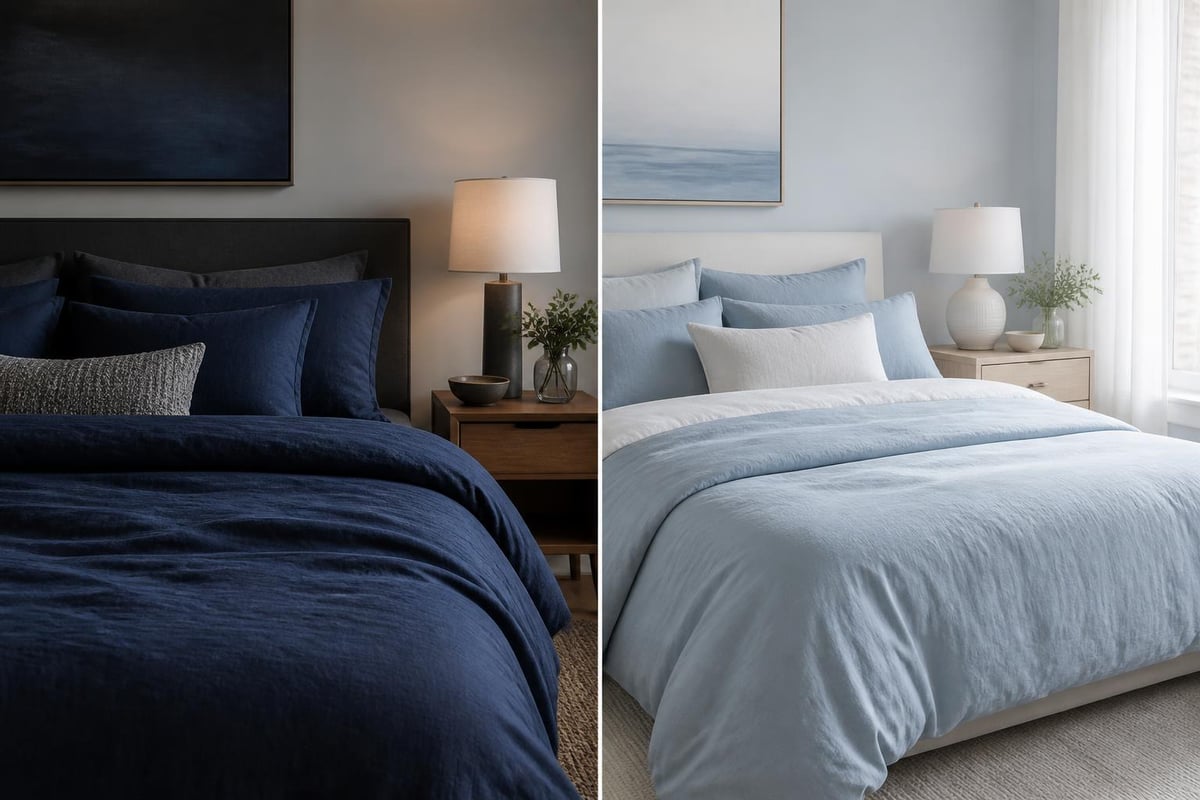 Navy and blue colour psychology in bedroom design