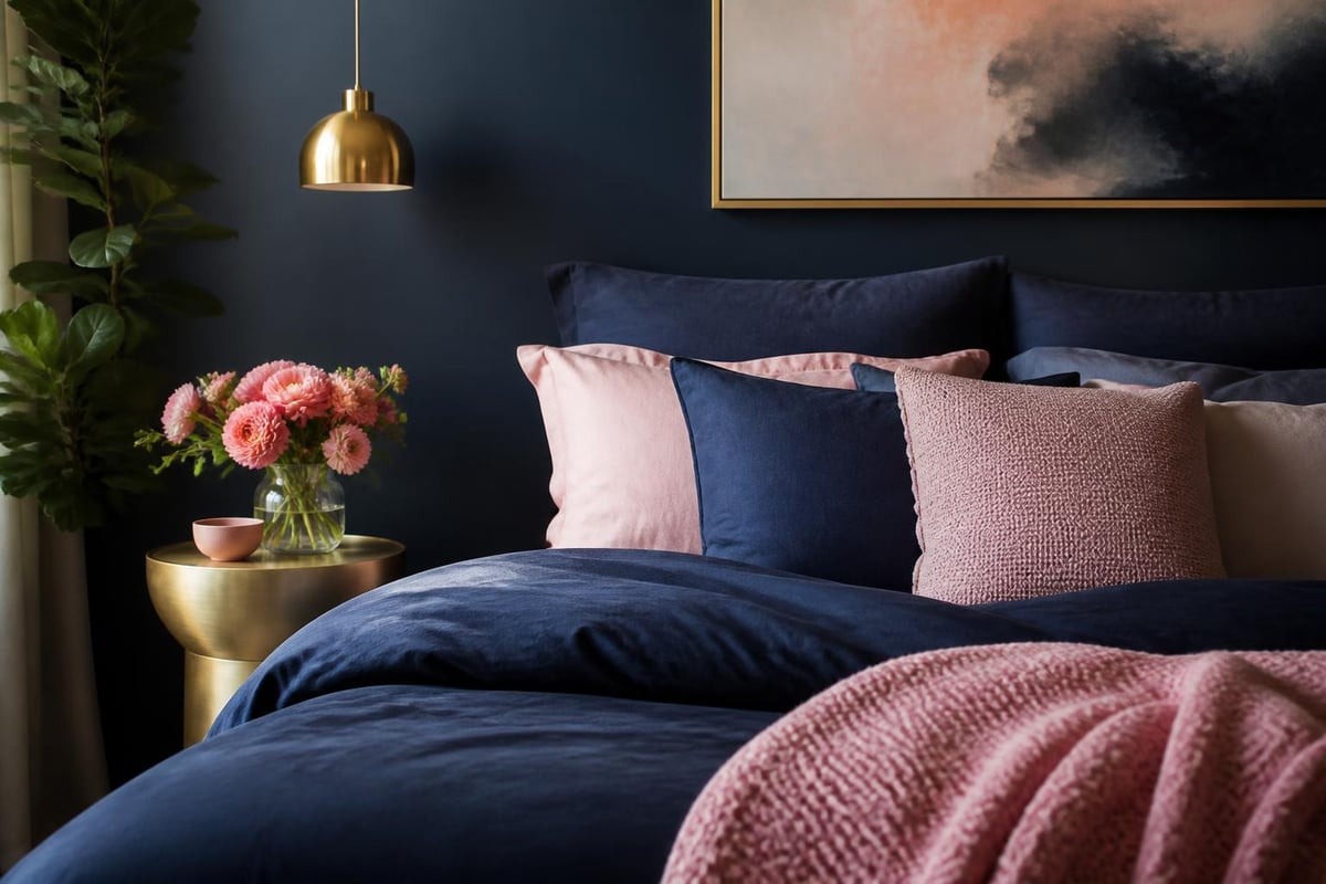 Colour theory for navy bedding accents
