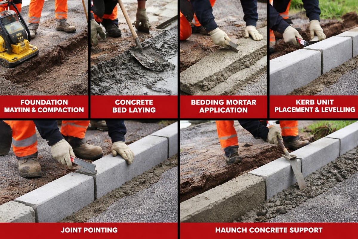 Precast kerbing installation sequence