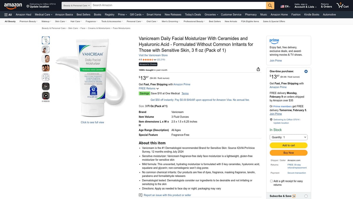 Top 10 Skin Products You Need to Try in 2026 - Vanicream Daily Facial Moisturizer