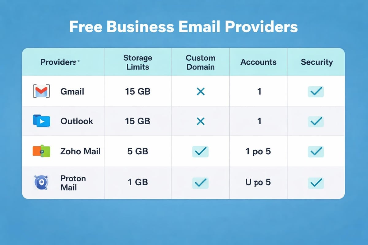 Comparing free business email features