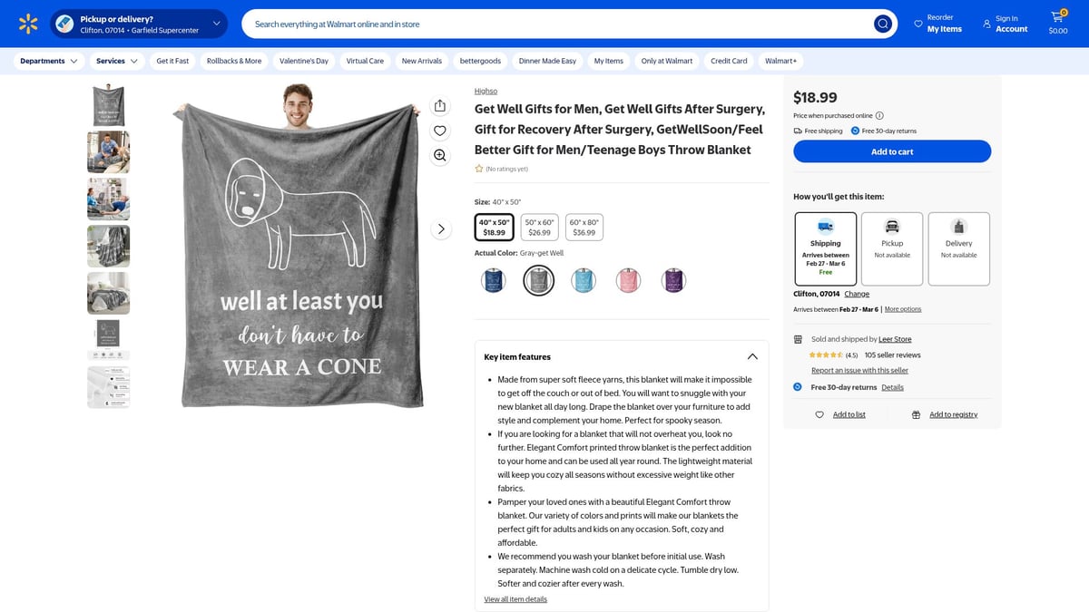 8 Thoughtful Gifts After Surgery to Brighten Recovery 2026 - Get Well Gifts for Men Throw Blanket (Walmart)