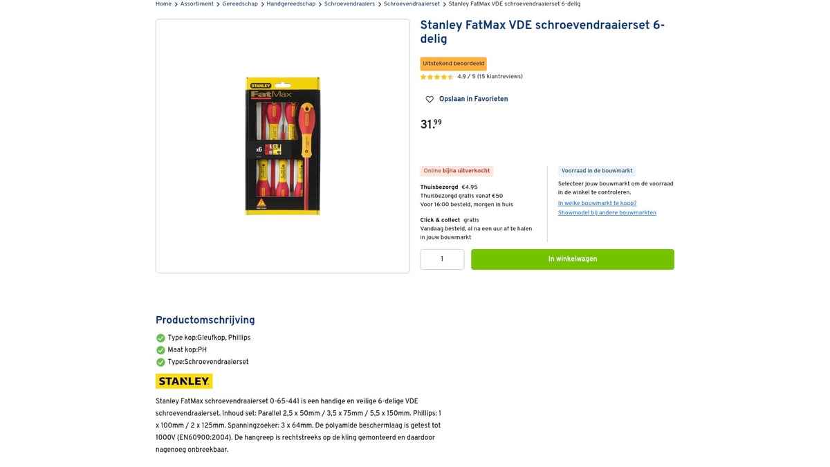 7 Beste Schroevendraaierset Opties Voor 2026 - Stanley FatMax VDE schroevendraaierset 6-delig