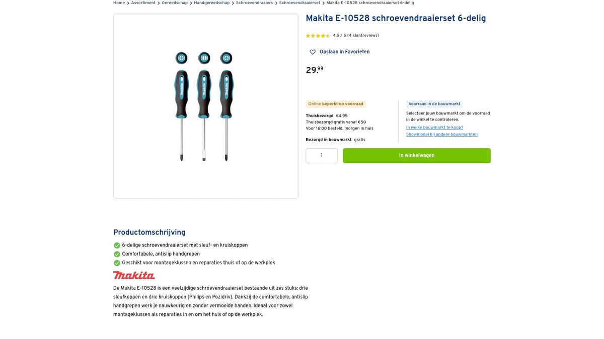 7 Beste Schroevendraaierset Opties Voor 2026 - Makita E-10528 schroevendraaierset 6-delig