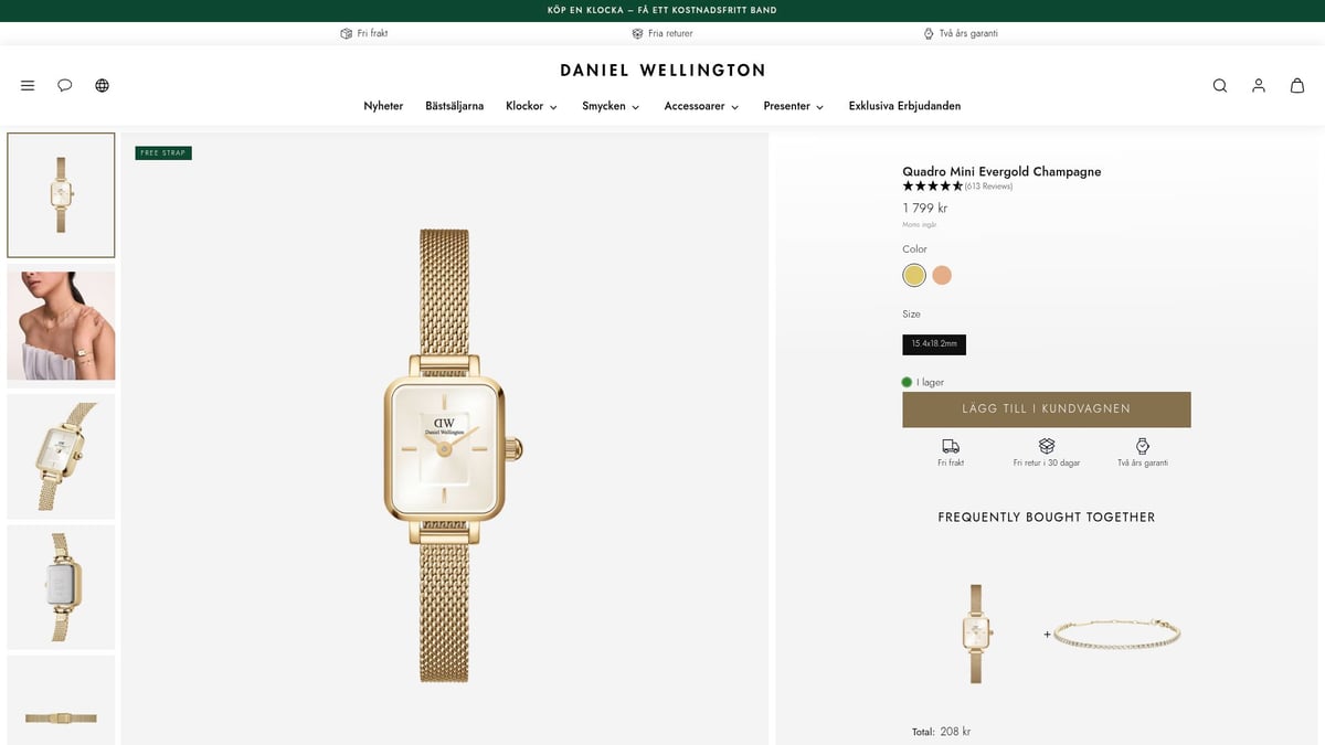 8 Trendiga Klockor Dam 2025 – Stilar Du Inte Får Missa - Daniel Wellington Quadro Mini Evergold Champagne