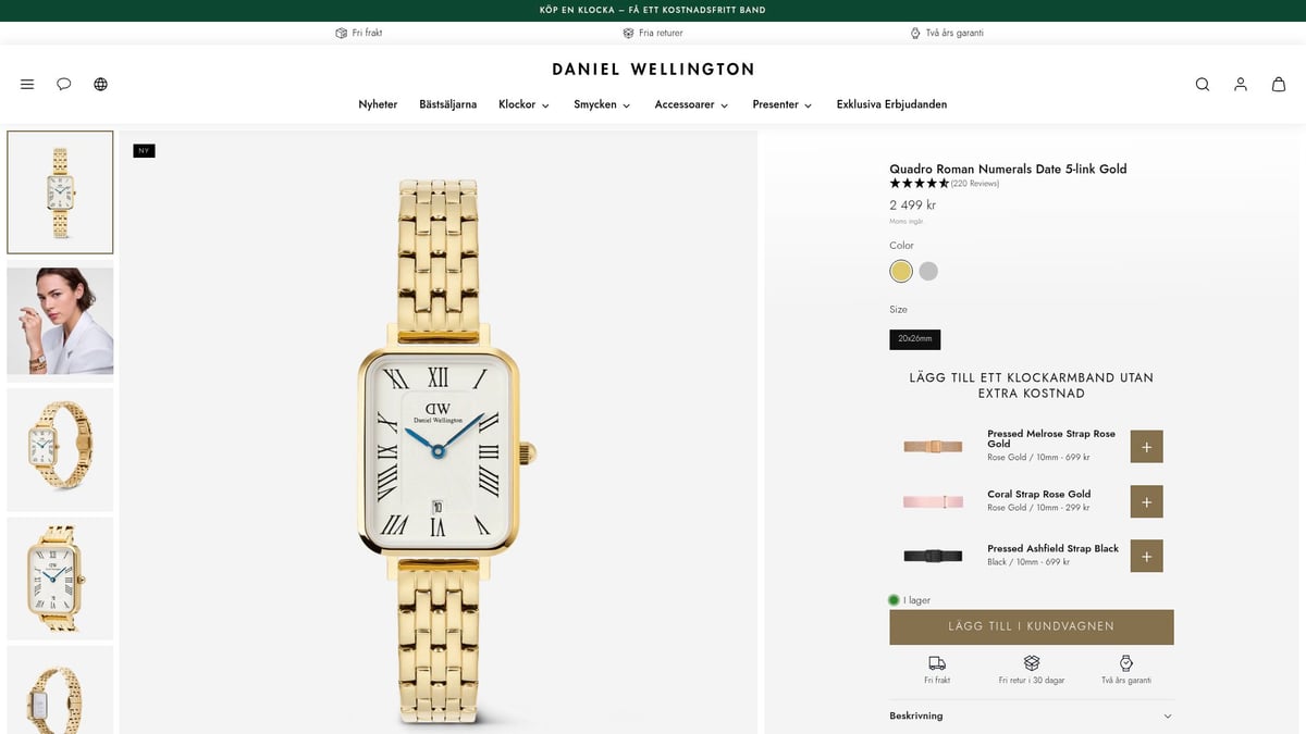 8 Trendiga Klockor Dam 2025 – Stilar Du Inte Får Missa - Daniel Wellington Quadro Roman Numerals Date 5-link Gold