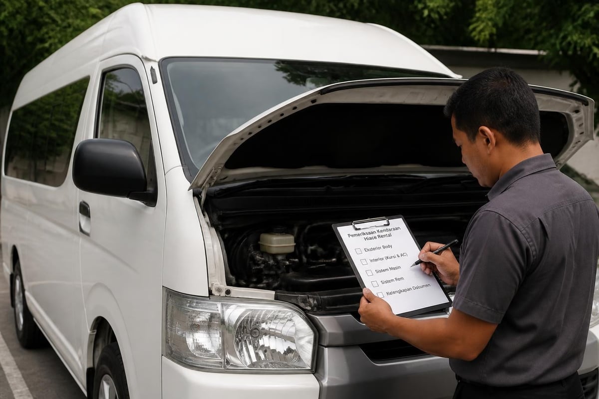 Proses inspeksi kendaraan rental