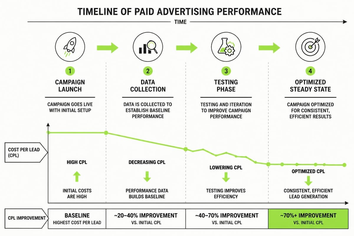 Paid advertising timeline from launch to optimization