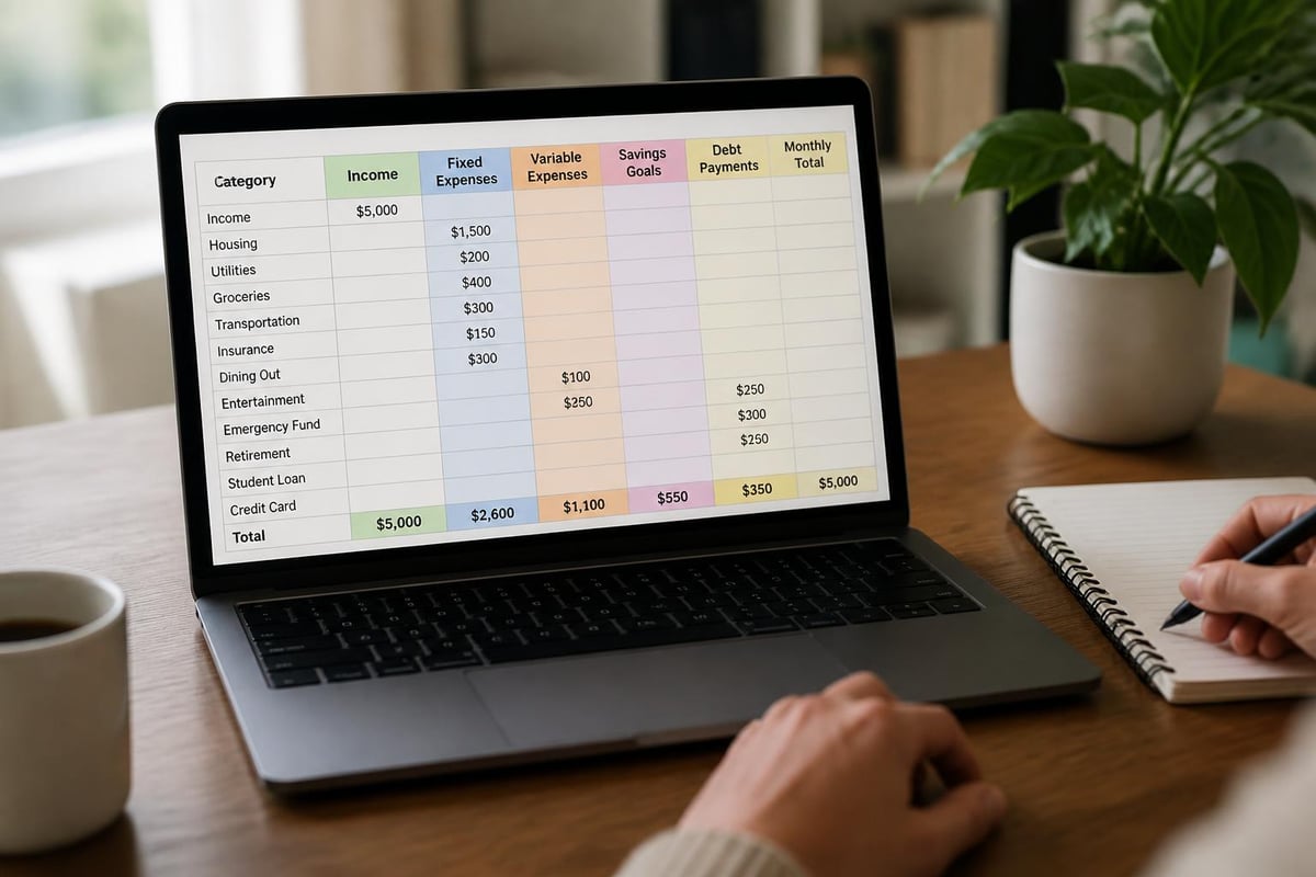 Budget categories in a Google Sheets budget template