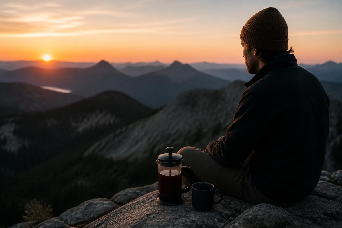 Coffee brewing ritual outdoors