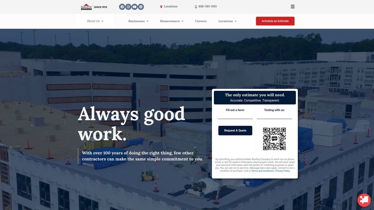 Baker Roofing Company commercial roofing project with ongoing construction, showcasing roofing materials and workers on-site.