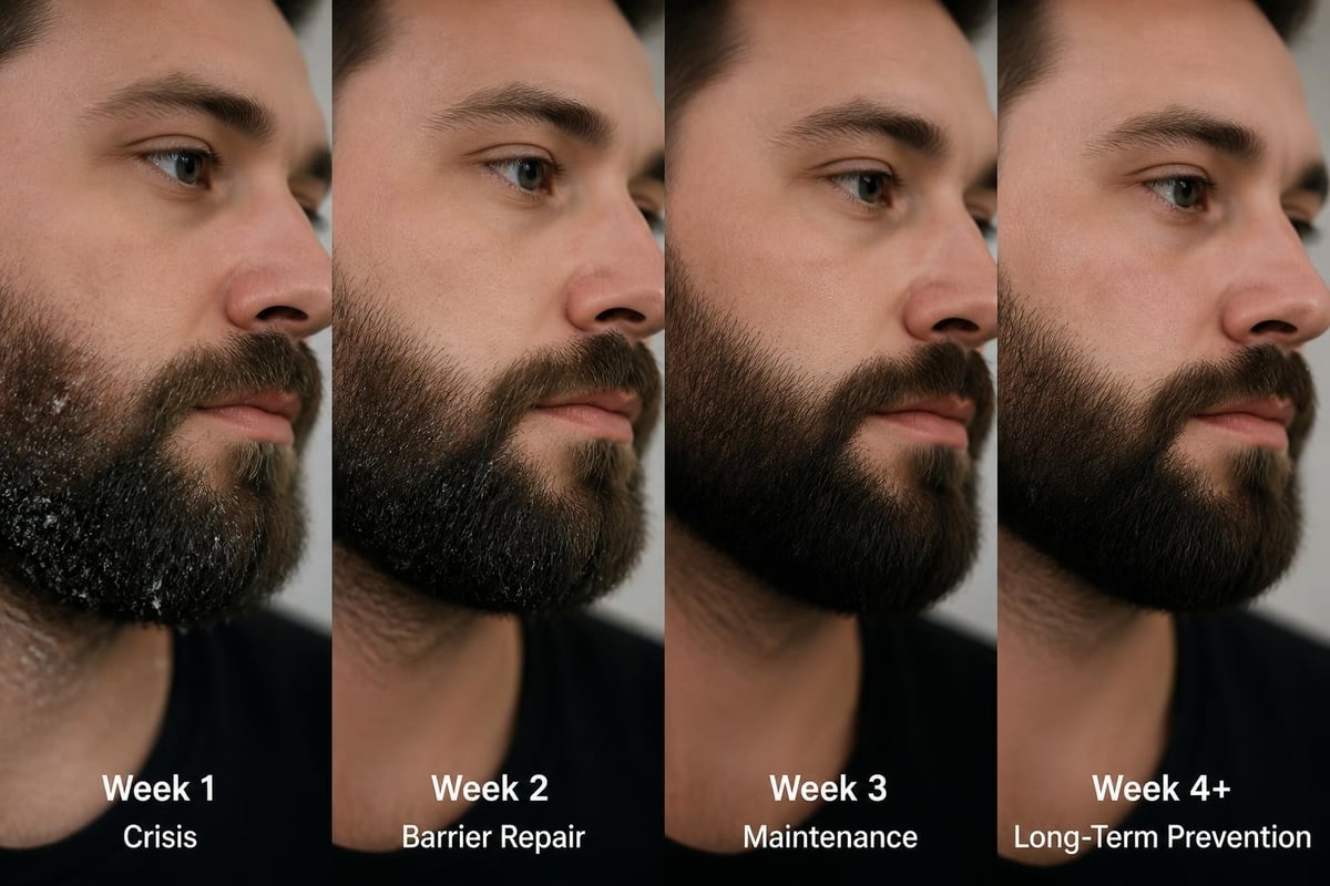 Four-week beard flaking treatment timeline