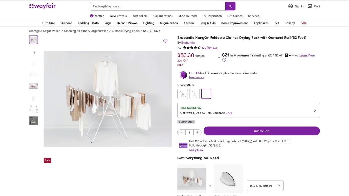 8 Innovative Clothes Drying Rack Ideas for 2026 - Brabantia HangOn Foldable Clothes Drying Rack med Garment Rail &ndash; 82 Feet