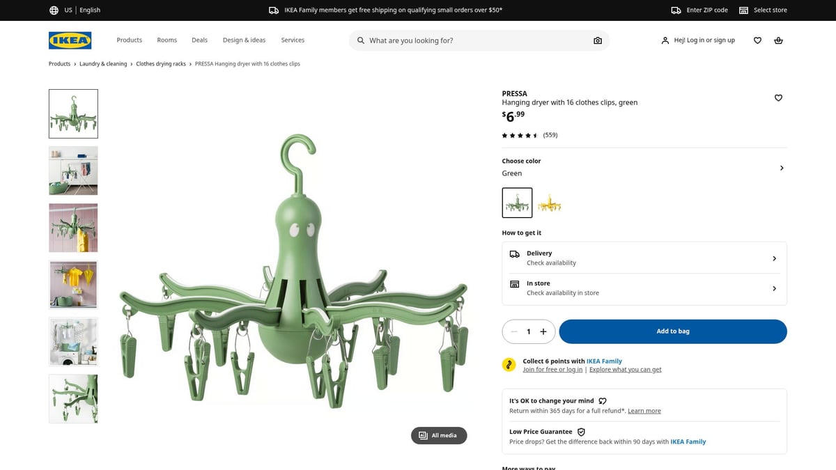 8 Innovative Clothes Drying Rack Ideas for 2026 - IKEA PRESSA Hanging Dryer with 16 Clothes Clips