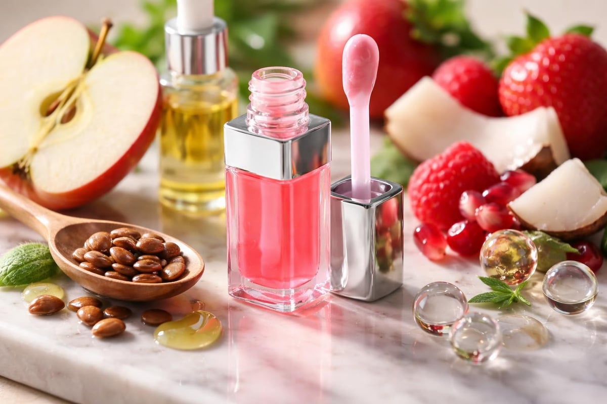 Lip glow oil ingredients infographic