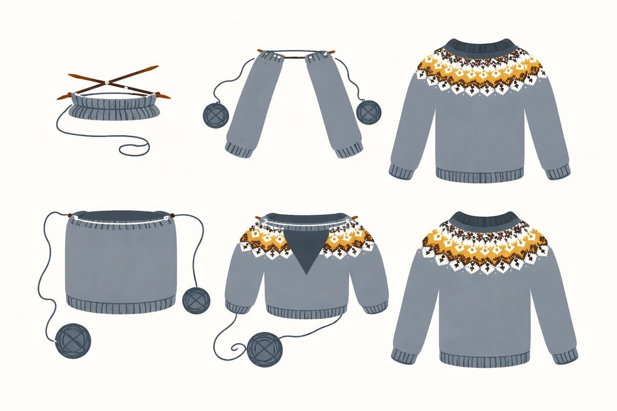 Lopapeysa knitting construction stages