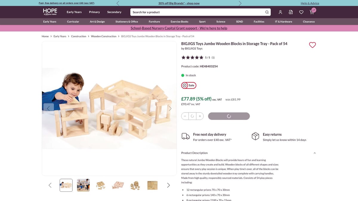 7 Inspiring Wooden Construction Ideas for 2025 - BIGJIGS Toys Jumbo Wooden Blocks in Storage Tray - Pack of 54